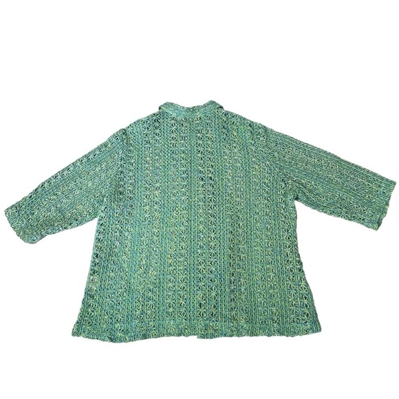 CYNTHIA MAX RELAX 3/4 Sleeve Button Front Blue Yellow Green Knit Cardigan Sz 2X - Picture 11 of 16